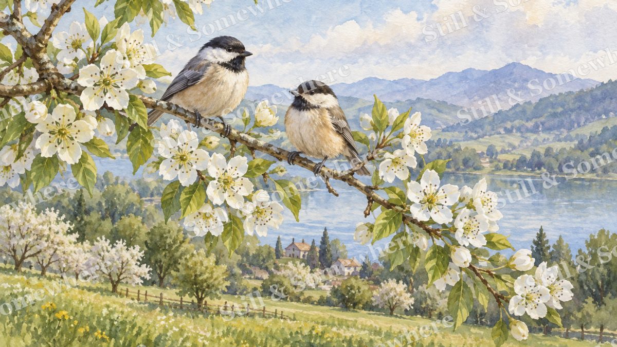 Birdsong in the Pear Garden, paintings artwork preview