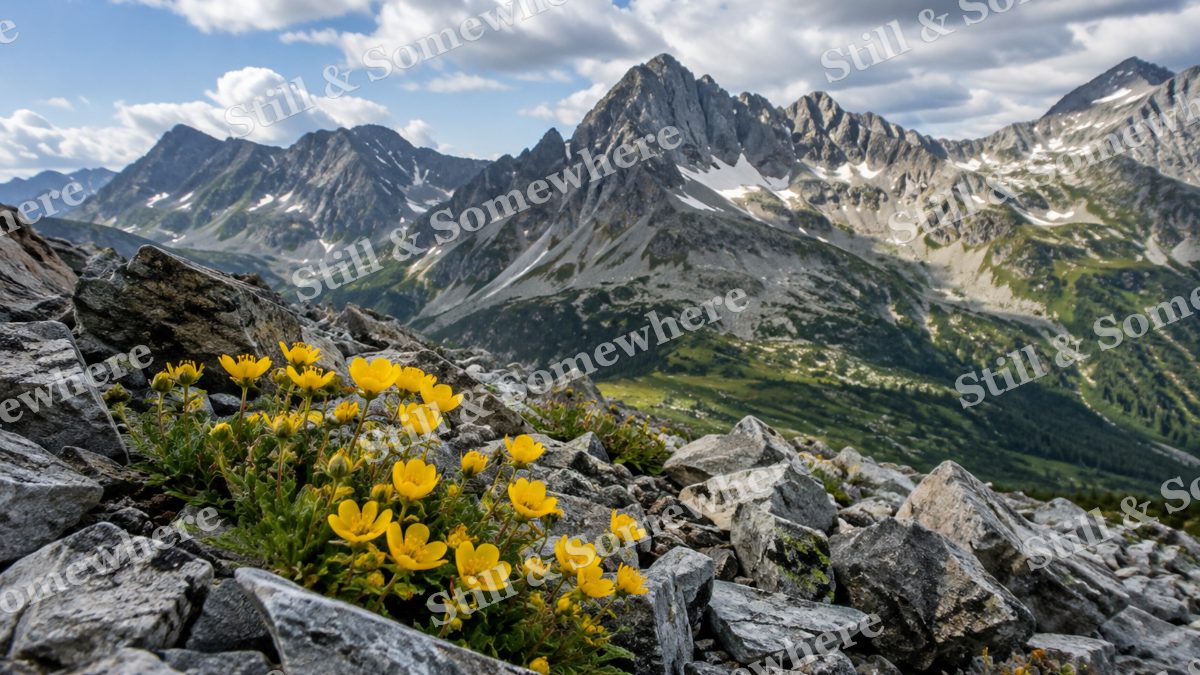 Yellow Wildflowers, mountains artwork preview