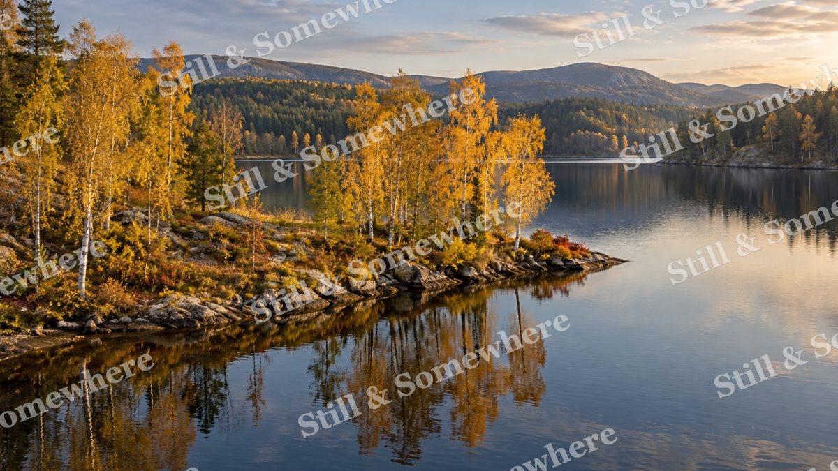 The Gold Birch Peninsula, peaceful landscapes artwork preview