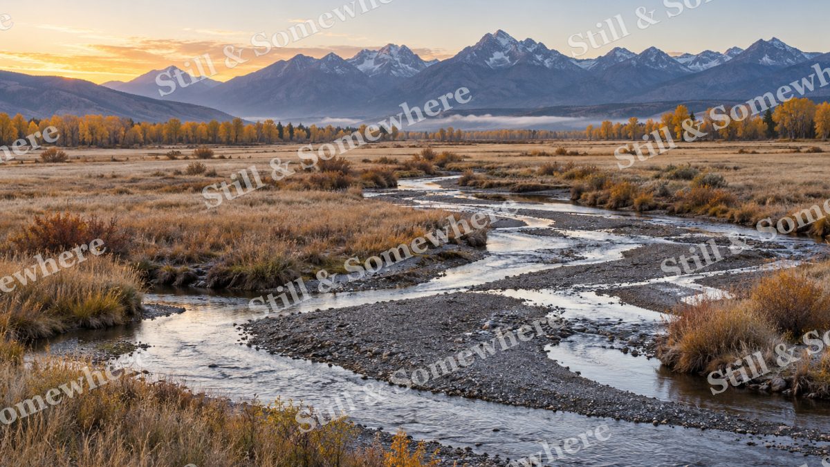 October Dawn on the Braided Creek, peaceful landscapes artwork preview