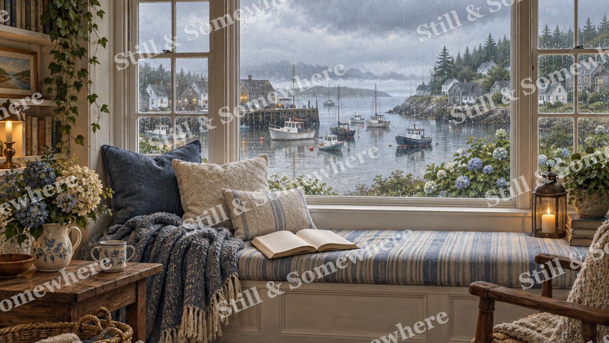 Window Seat above the Harbor, cottages artwork preview