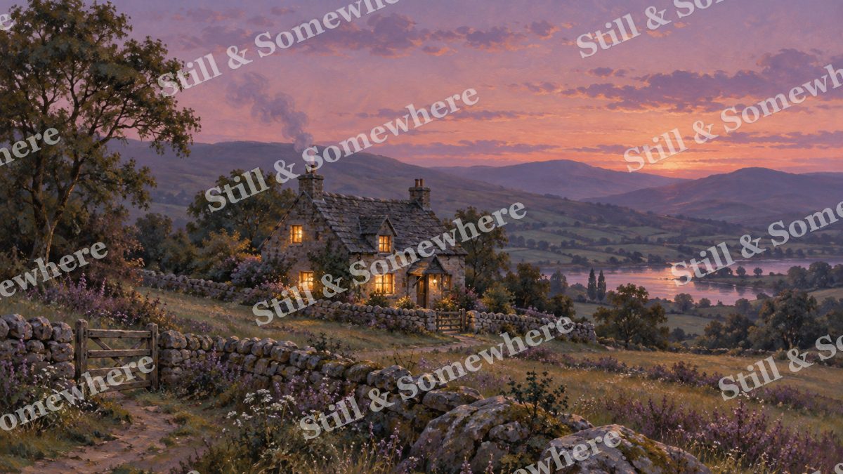 Lavender Smoke at Supper Time, cottages artwork preview