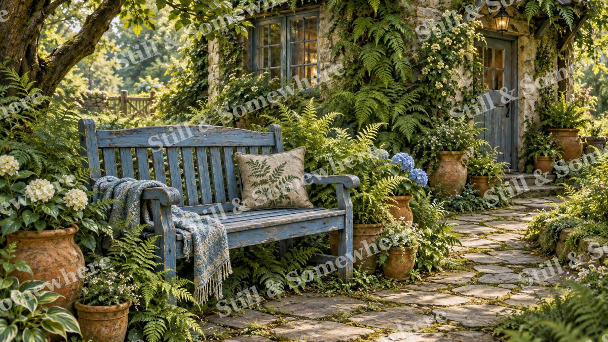 The Blue Bench at Fern Cottage, cottages artwork preview