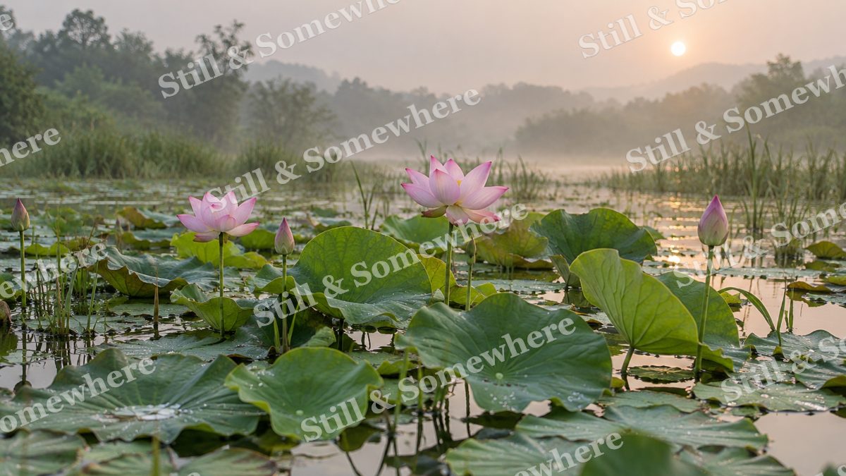 Lotus Wetland at First Light, scenery artwork preview