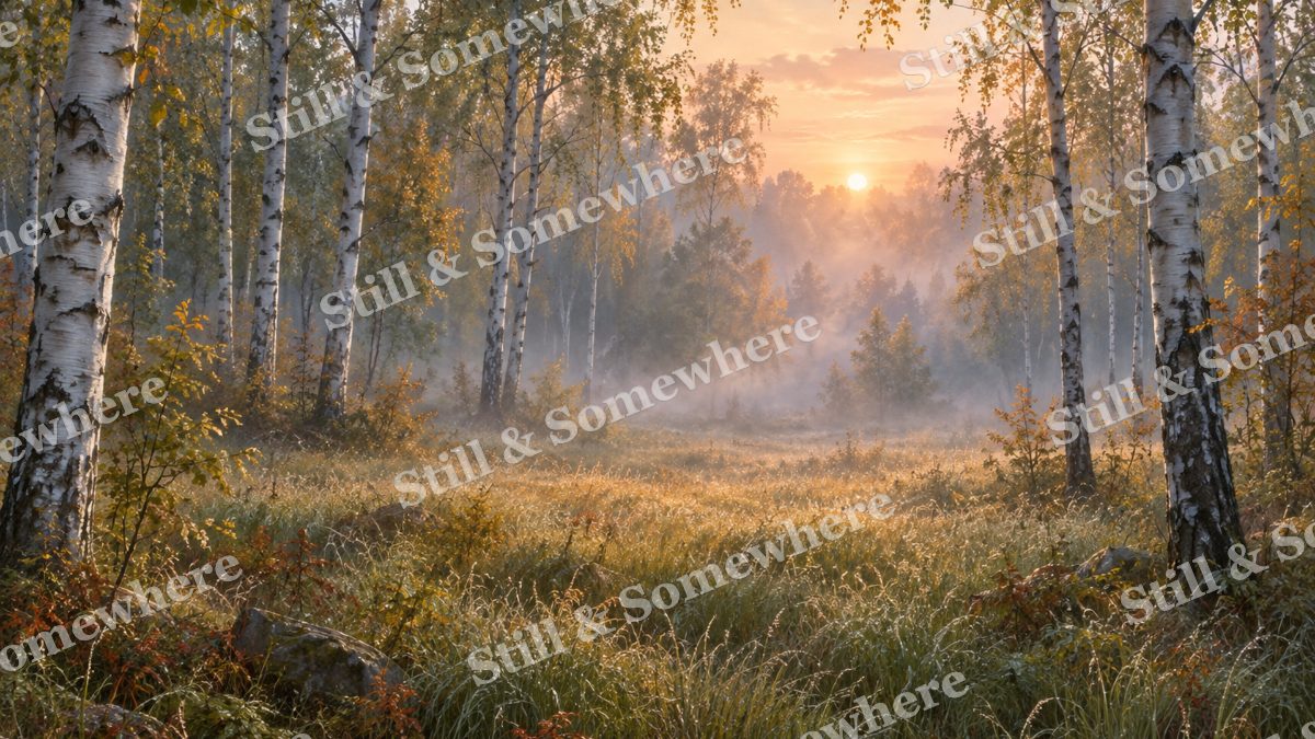 Birch Clearing at Dawn, forests artwork preview
