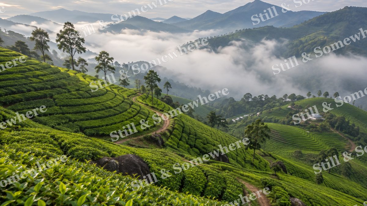 Tea Terraces Misty Mountains, mountains artwork preview