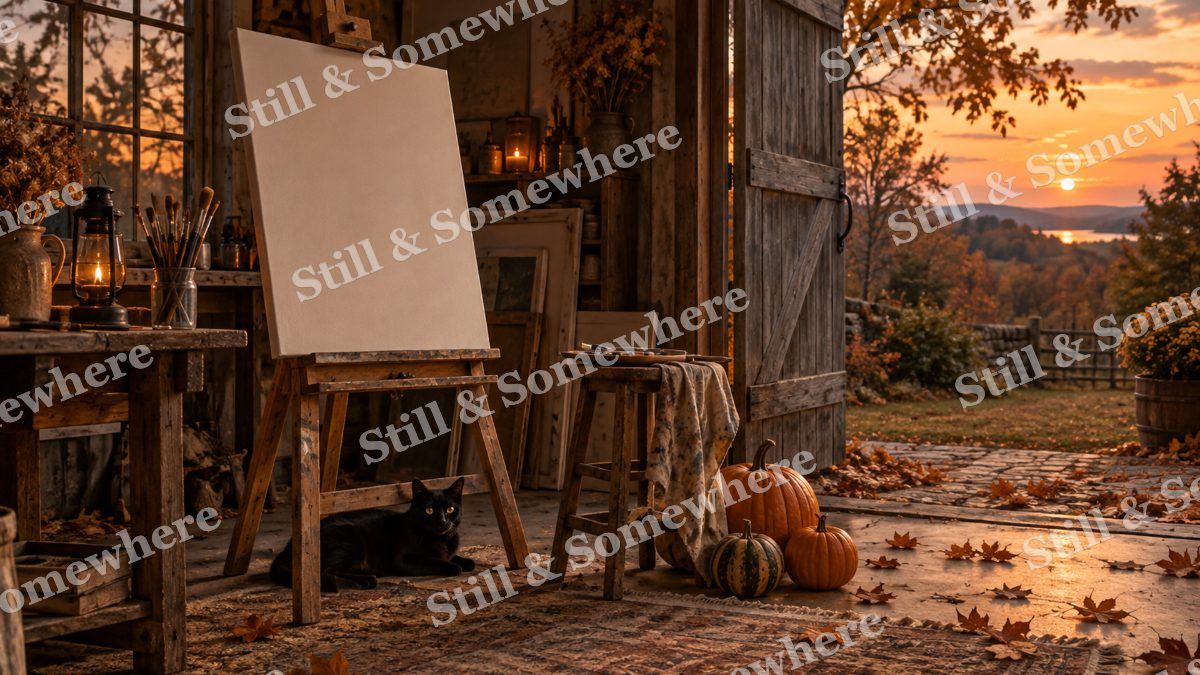 Black Cat under the Easel, halloween artwork preview