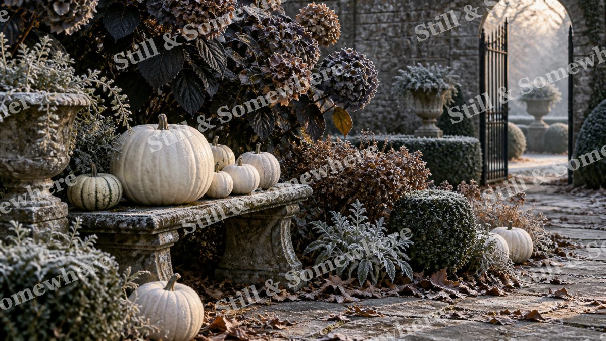 30 White Pumpkins In The Garden, halloween artwork preview