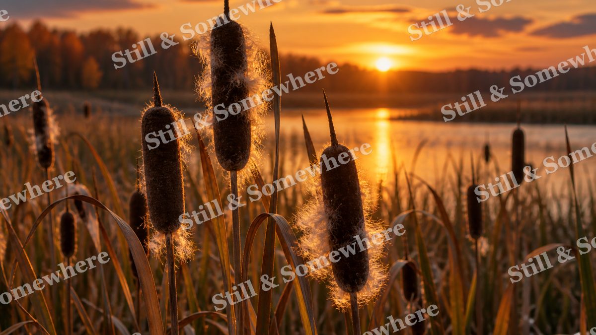 Cattails in Evening Light, fall artwork preview