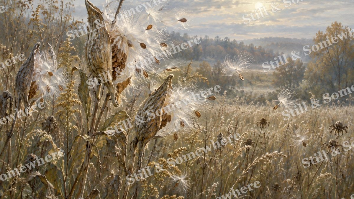 Milkweed Pods in Silver Light, botanicals artwork preview