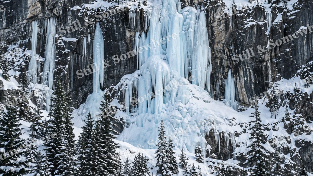 Winter Frozen Cliff Waterfall, mountains artwork preview