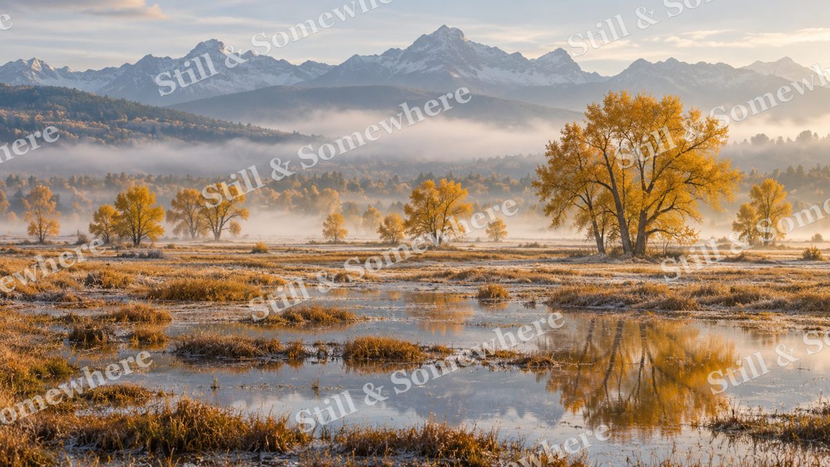October Mist across the Floodplain, peaceful landscapes artwork preview