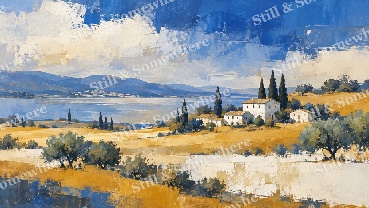 Ochre and Cobalt Horizon, paintings artwork preview