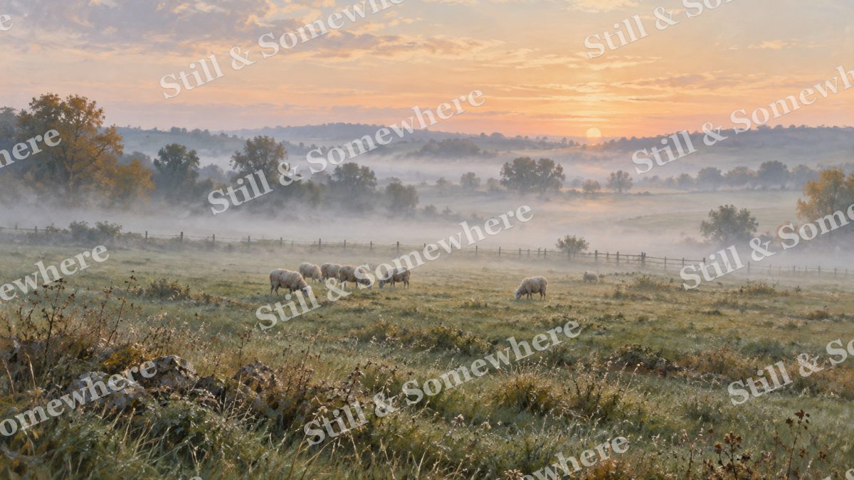 Morning Mist over the Pasture, early autumn countryside artwork preview