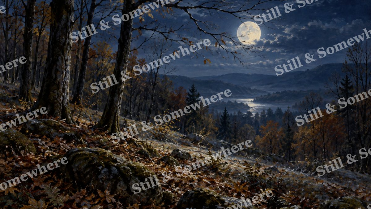 Moonrise through Bare Branches, forests artwork preview
