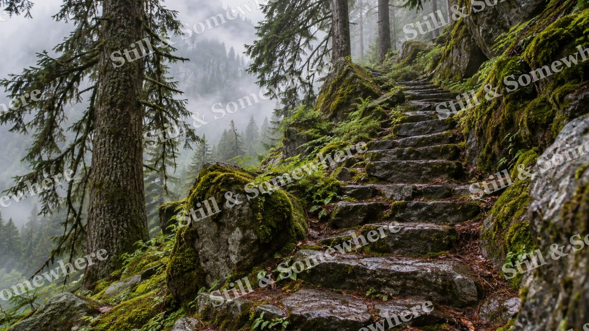 Mossy Stone Steps, mountains artwork preview