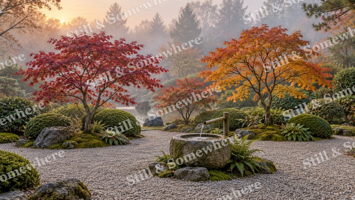 A Quiet Garden in Fine Mist, gardens artwork preview