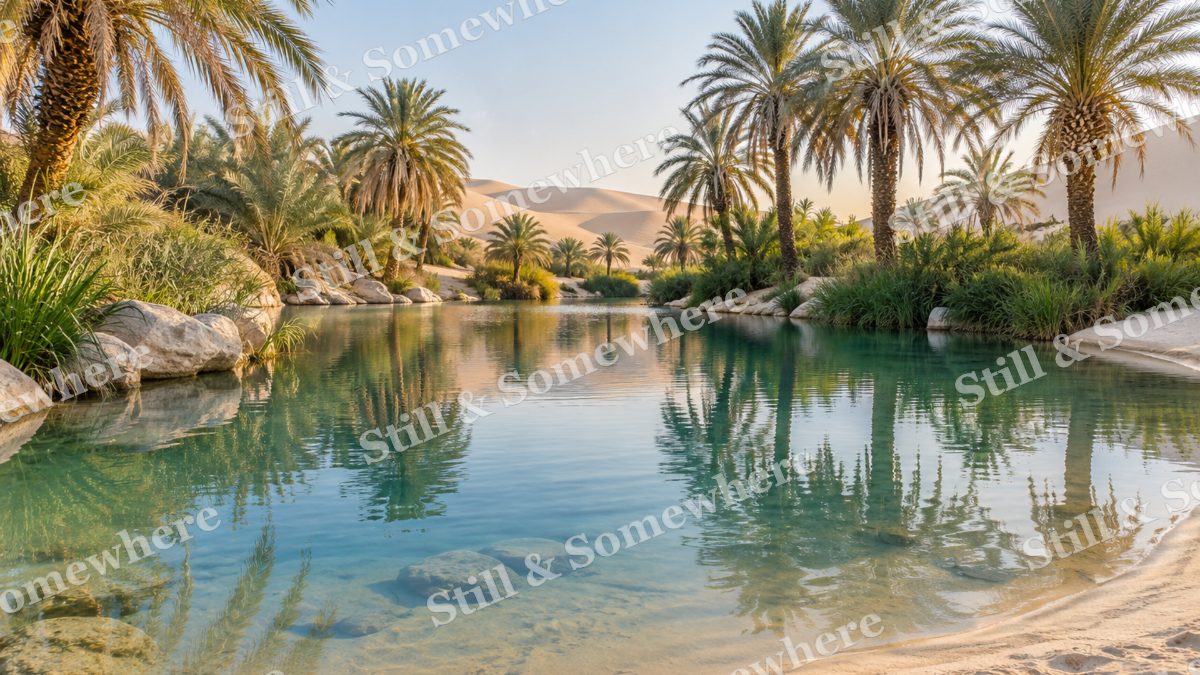 Desert Oasis Palm Reflections, scenery artwork preview