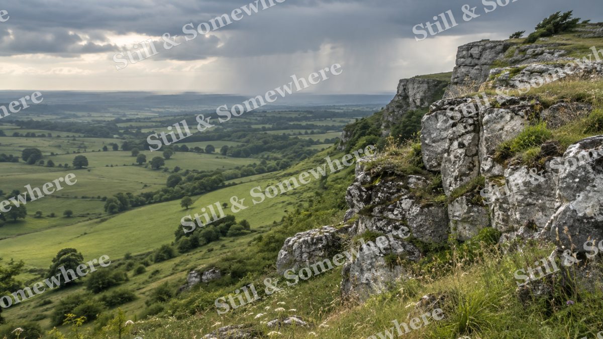 Soft Rain Over a Cliffside Meadow, scenery artwork preview