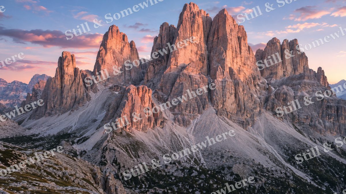Pink Dolomite Towers, mountains artwork preview