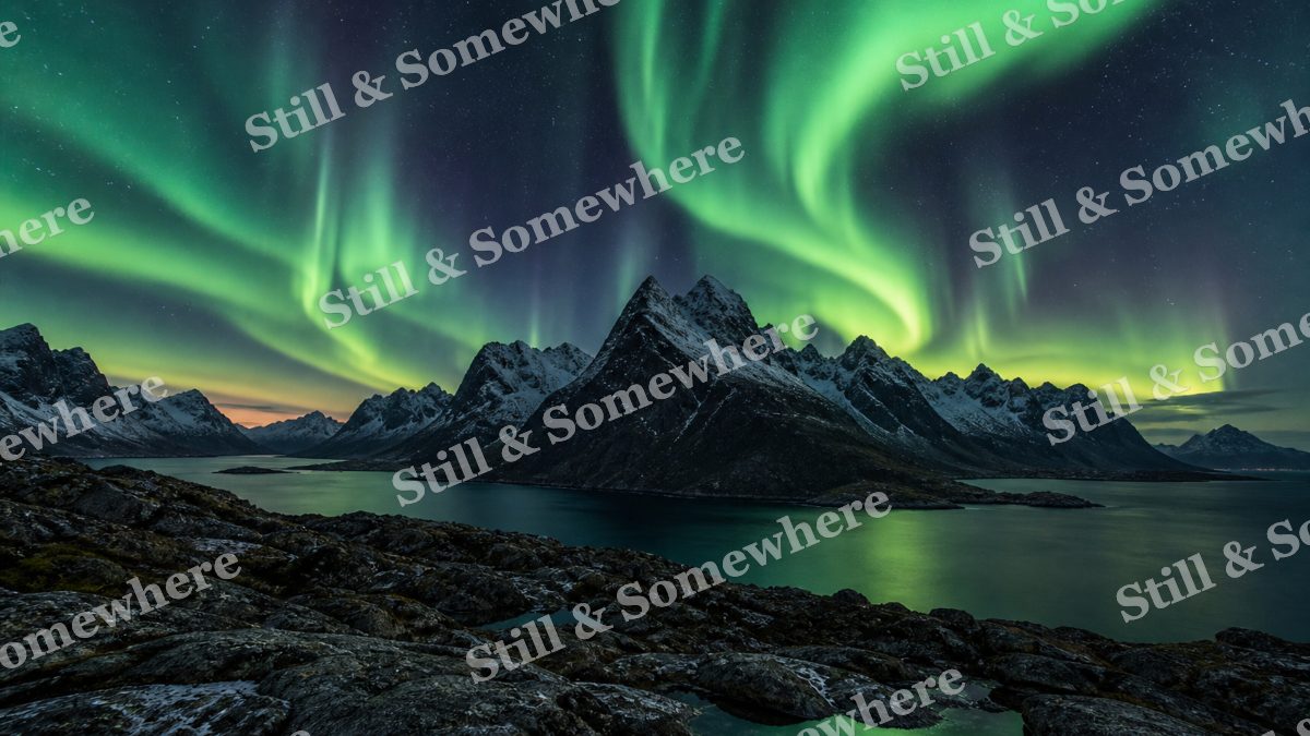 Green Aurora Night, mountains artwork preview