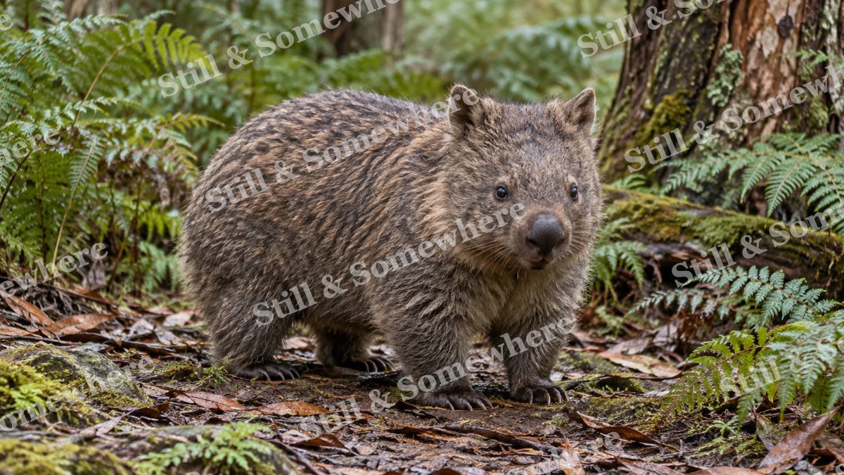 Wombat Fern Clearing, wildlife artwork preview