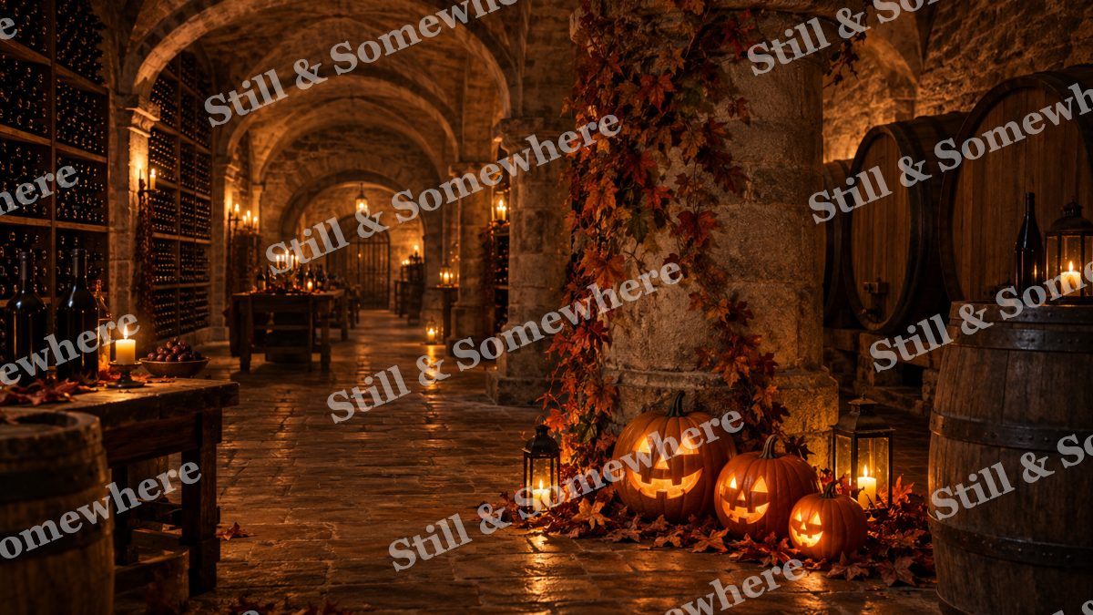 Pumpkin Lights in the Vineyard Cellar, halloween artwork preview