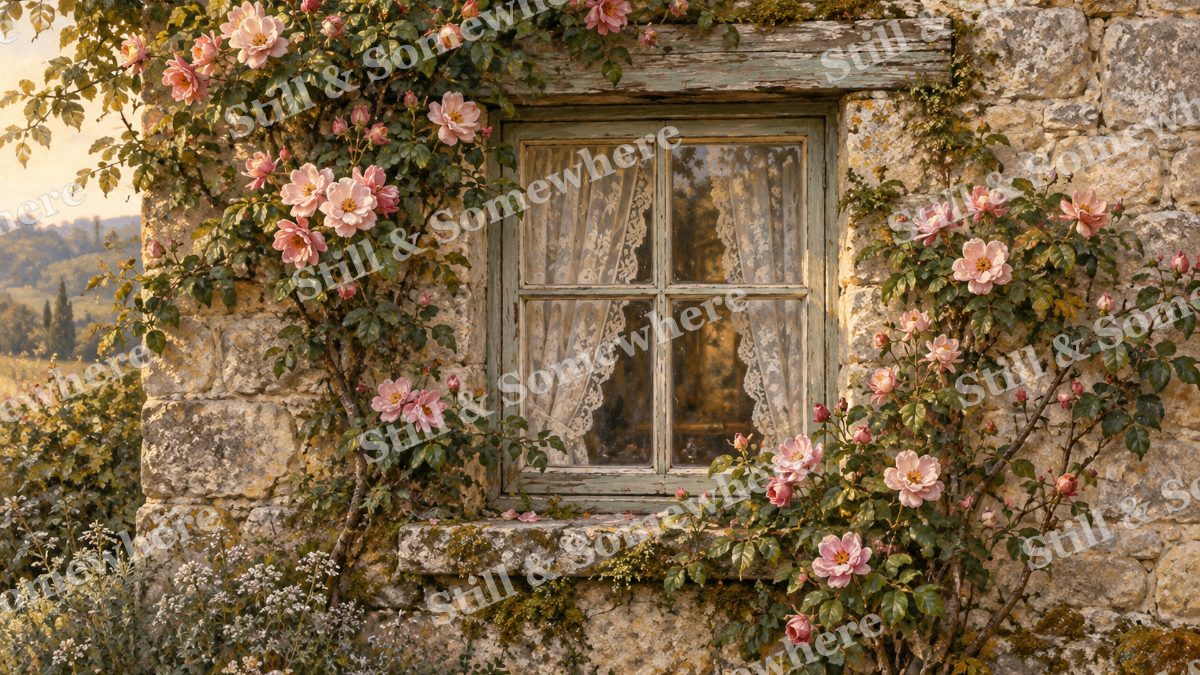 Wild Roses around the Window, cottages artwork preview