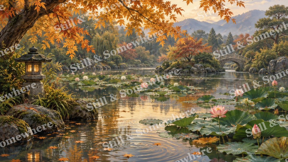 Lotus Pond under Amber Leaves, gardens artwork preview