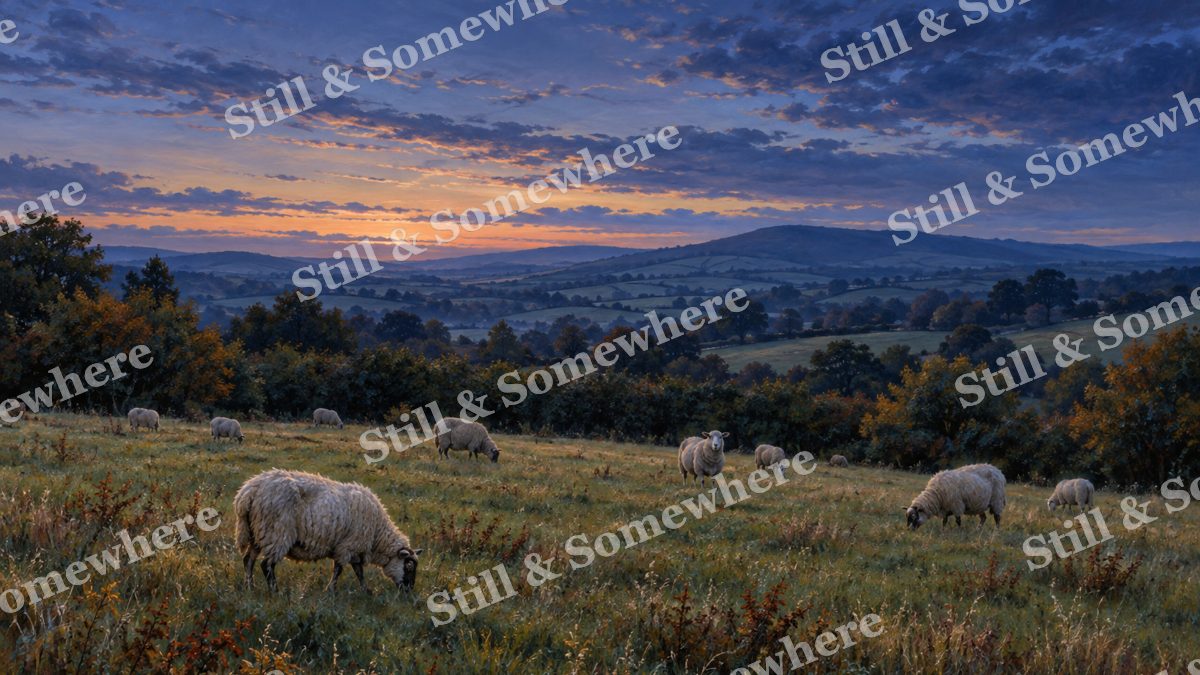 Sheep Meadow at Blue Hour, early autumn countryside artwork preview