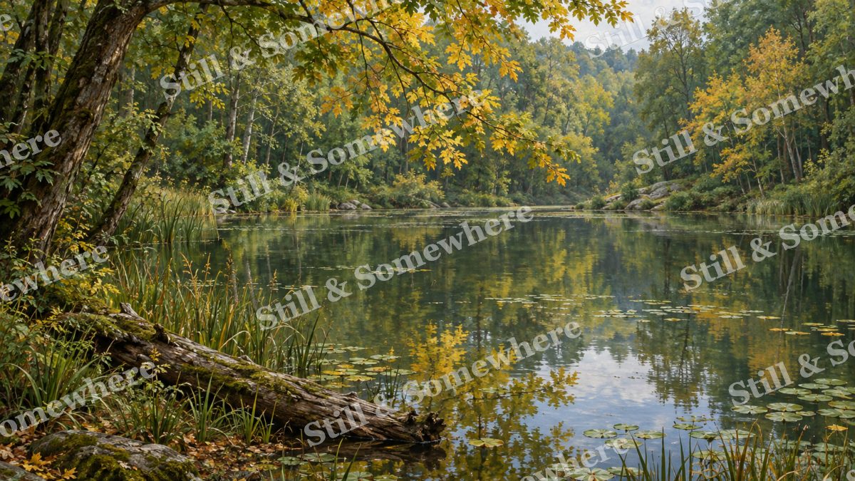 Woodland Pond under Turning Leaves, forests artwork preview