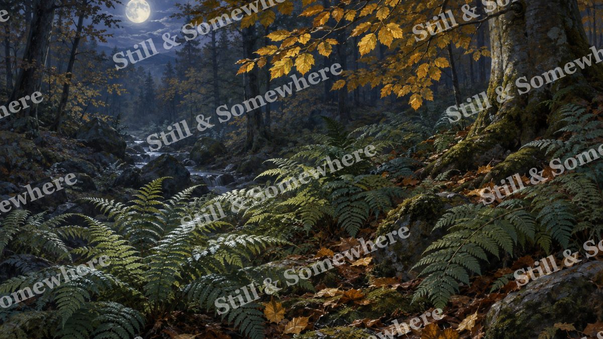 Moonlit Ferns and Turning Beech, botanicals artwork preview
