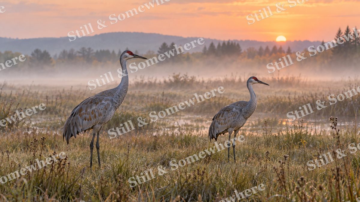 Sandhill Cranes Wet Meadow, wildlife artwork preview