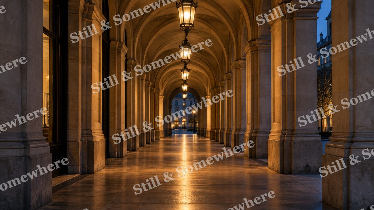 Lights Arched Arcade at Night, city lights artwork preview
