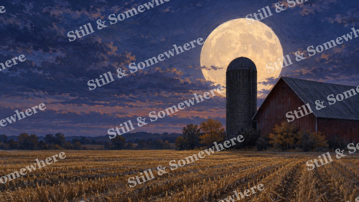 Harvest Moon over the Silo, early autumn countryside artwork preview