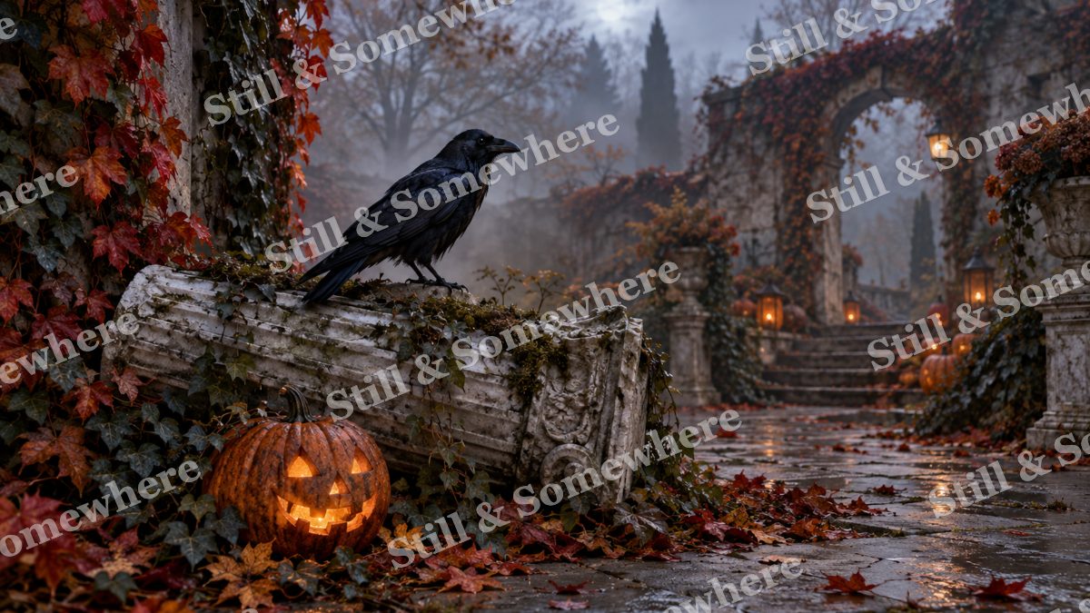 Raven beside the Broken Column, halloween artwork preview