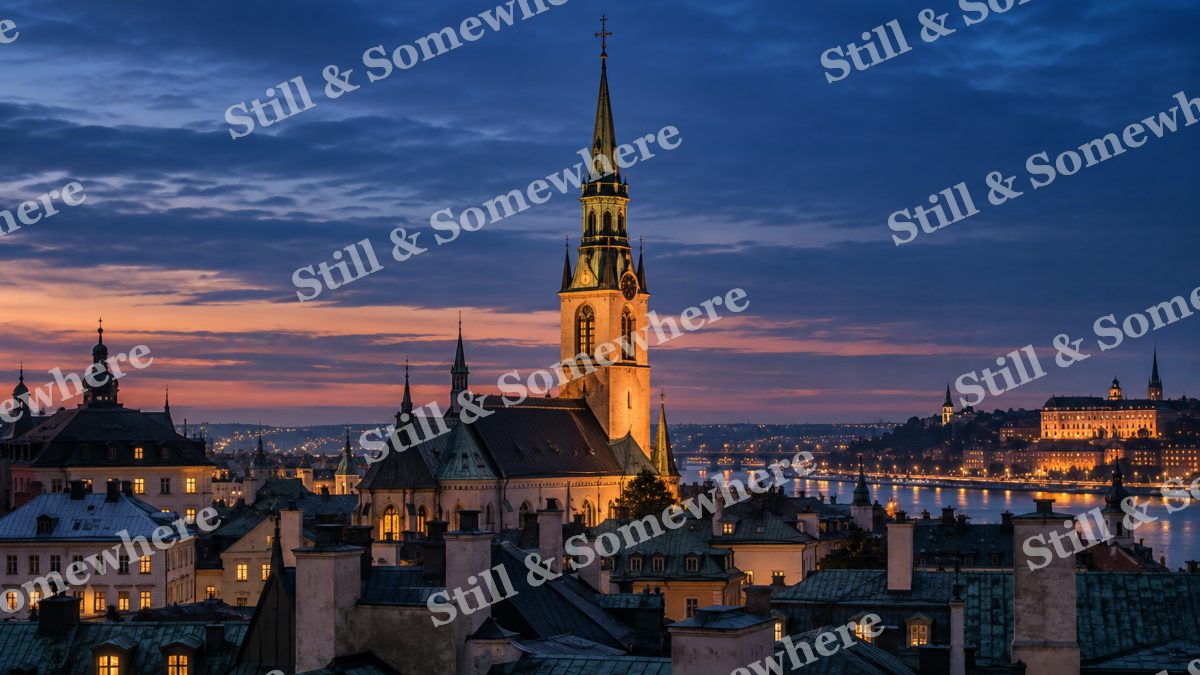 Lights Steeple Above Copper Roofs, city lights artwork preview