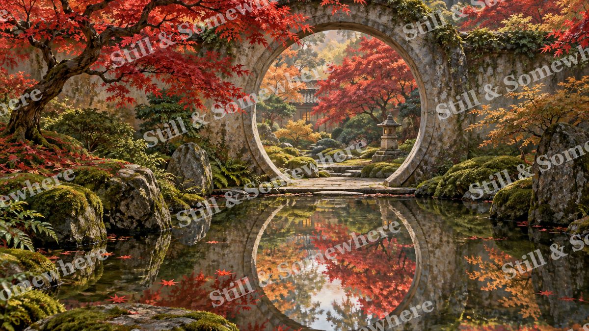 Moon Gate in the Maple Garden, gardens artwork preview