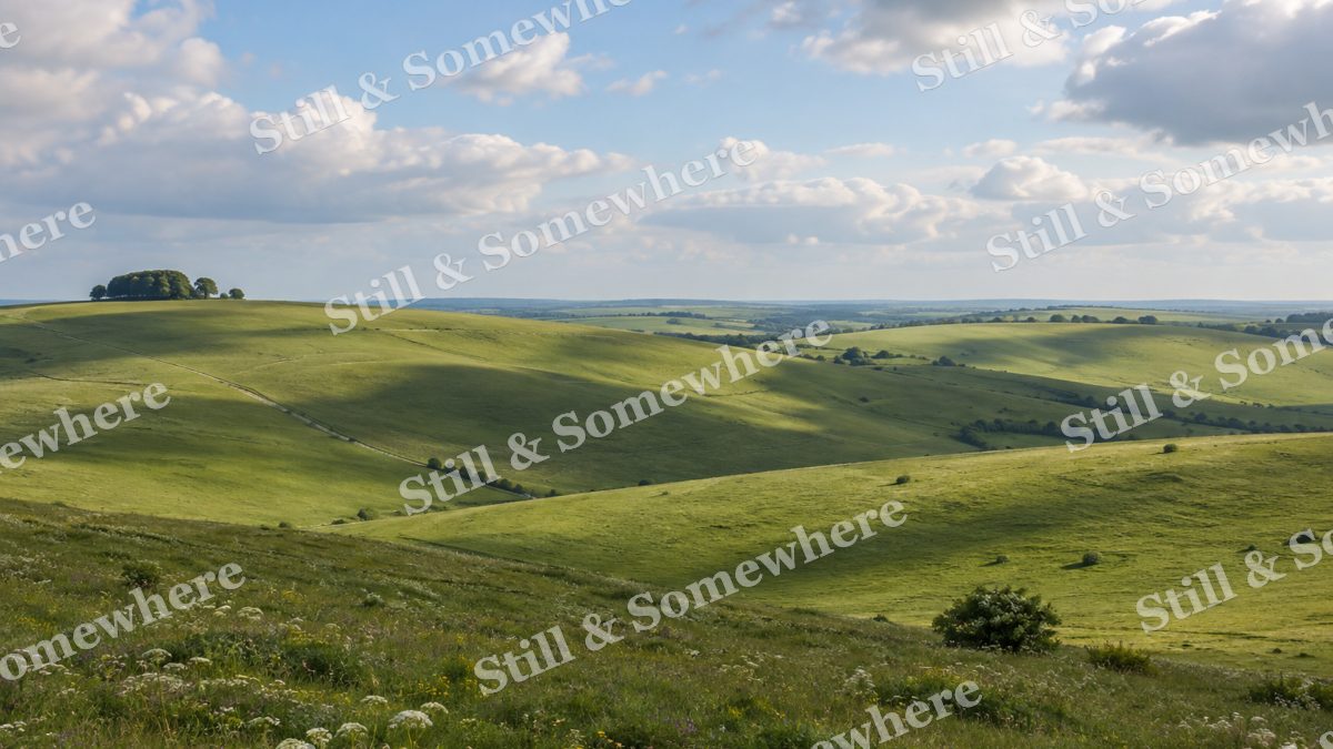 Landscapes Cloud Shadow on Empty Green Downs, peaceful landscapes artwork preview