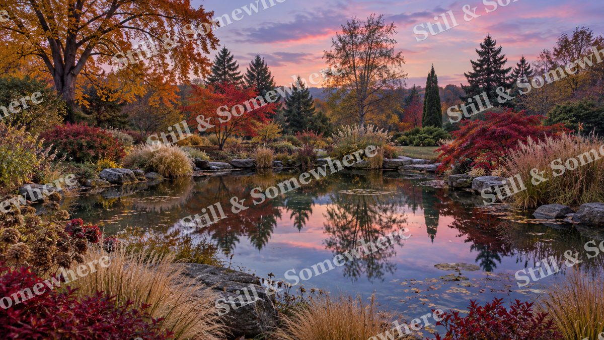 The Garden Pond at Blue Hour, gardens artwork preview