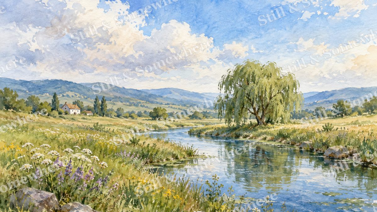 Willow Reflections in Blue, paintings artwork preview