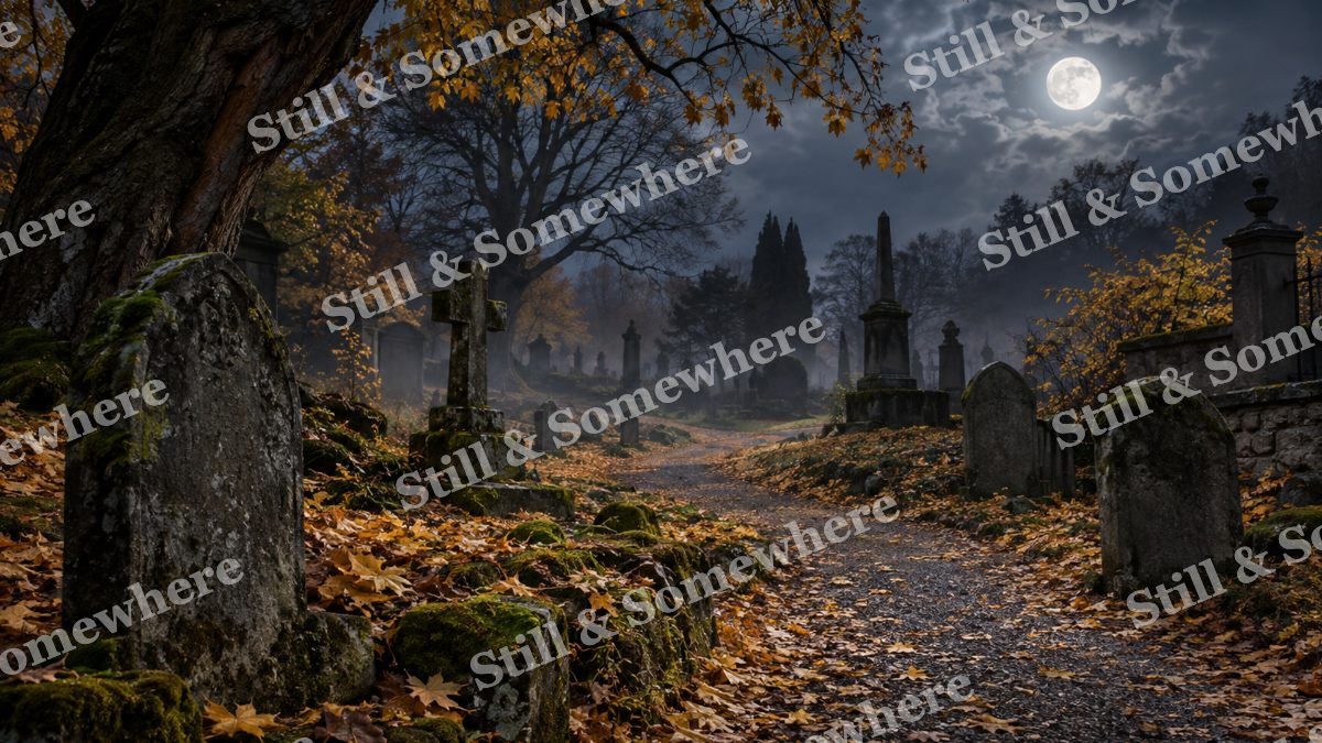 05 Moonlit Cemetery Path, halloween artwork preview