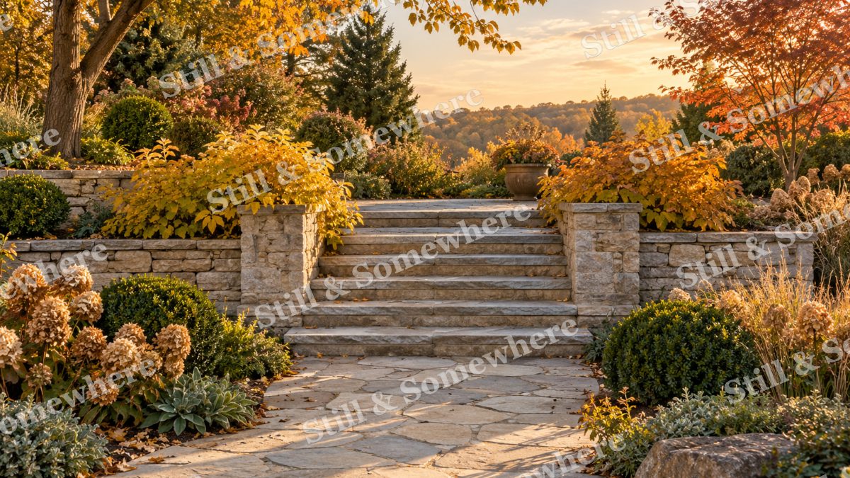 The Garden Stair in Evening Light, gardens artwork preview