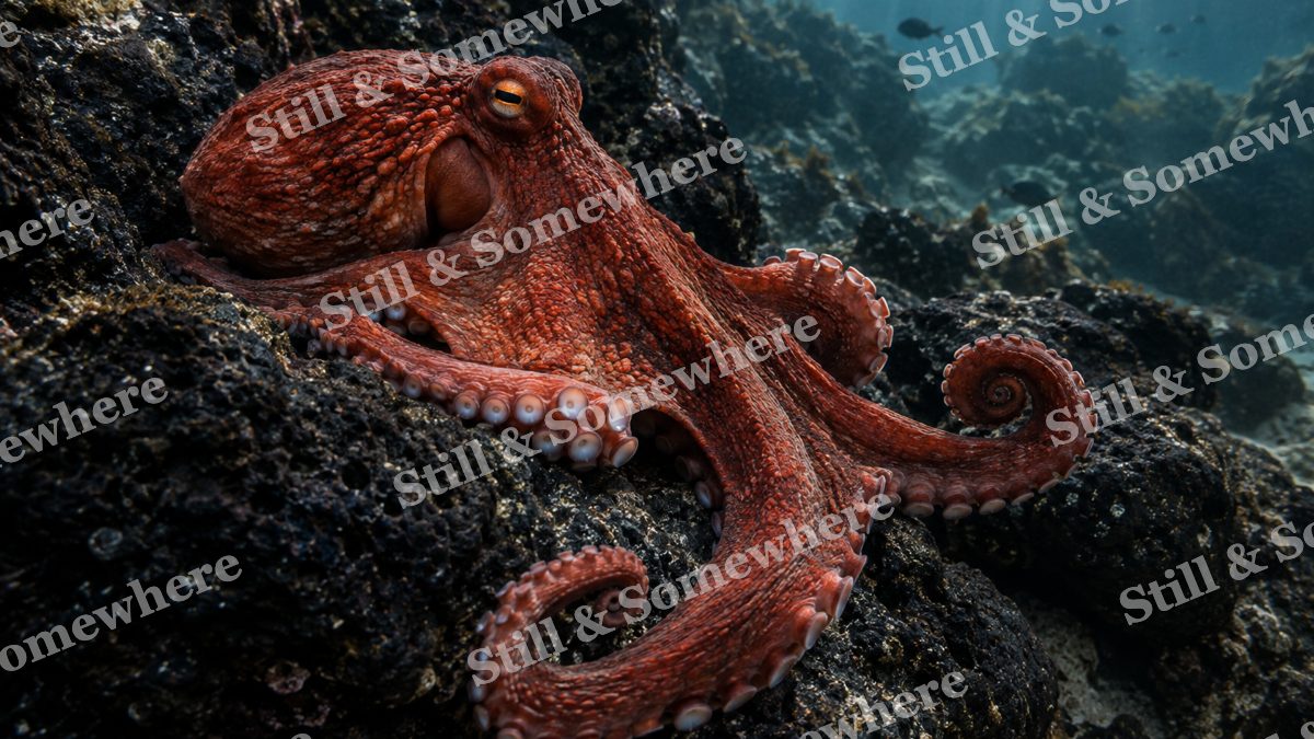 Red Octopus Volcanic Rock, ocean artwork preview