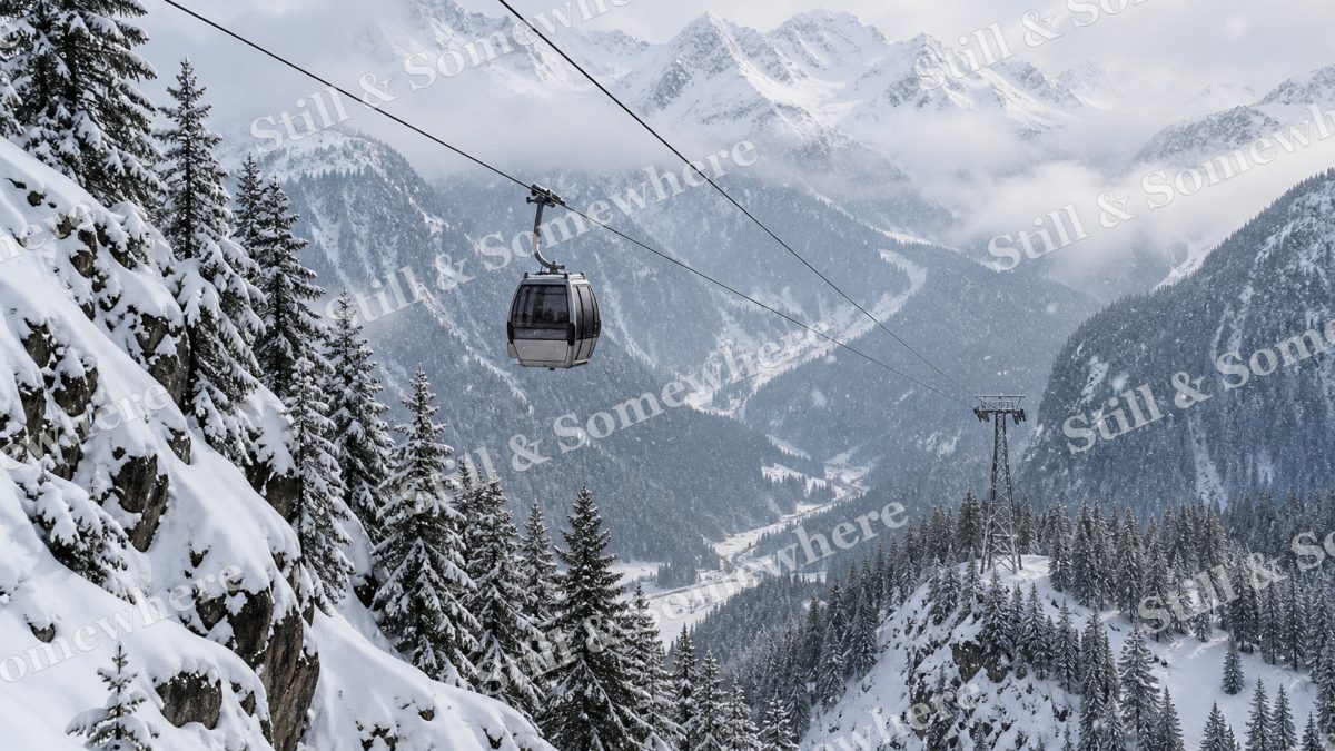Snowy Cable Car, mountains artwork preview