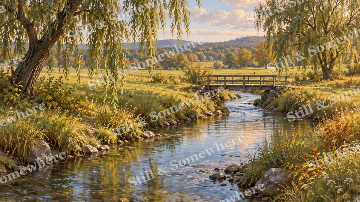 Creek through the Grazing Fields, early autumn countryside artwork preview