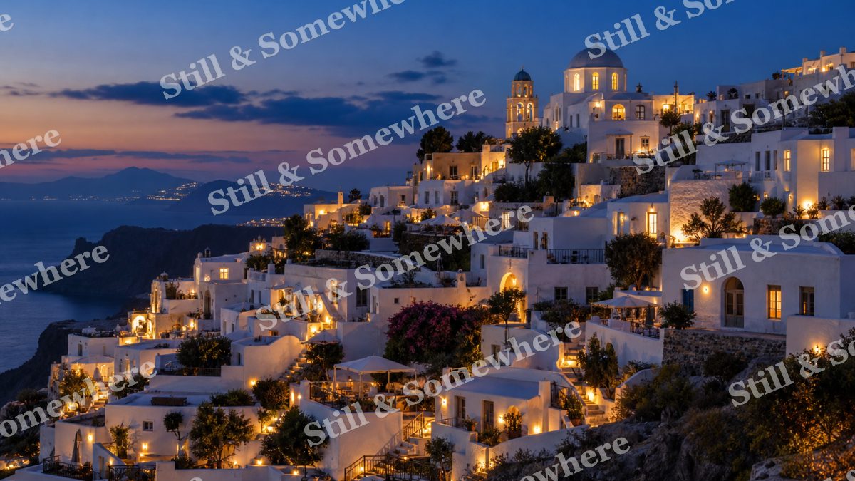 Lights Hilltop Houses at Dusk, city lights artwork preview