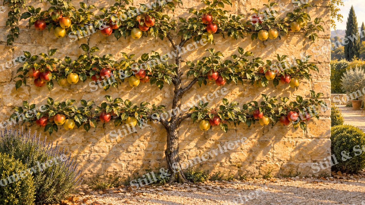 Apple Espalier against Warm Stone, gardens artwork preview