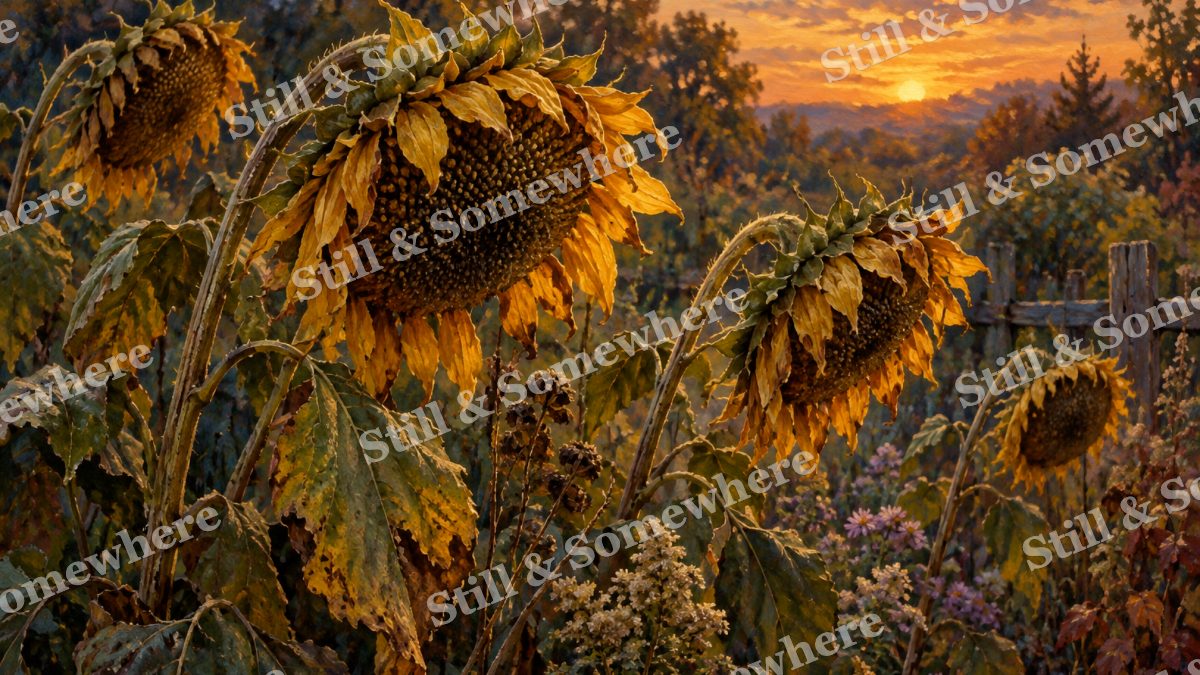 Sunflower Heads at Dusk, botanicals artwork preview