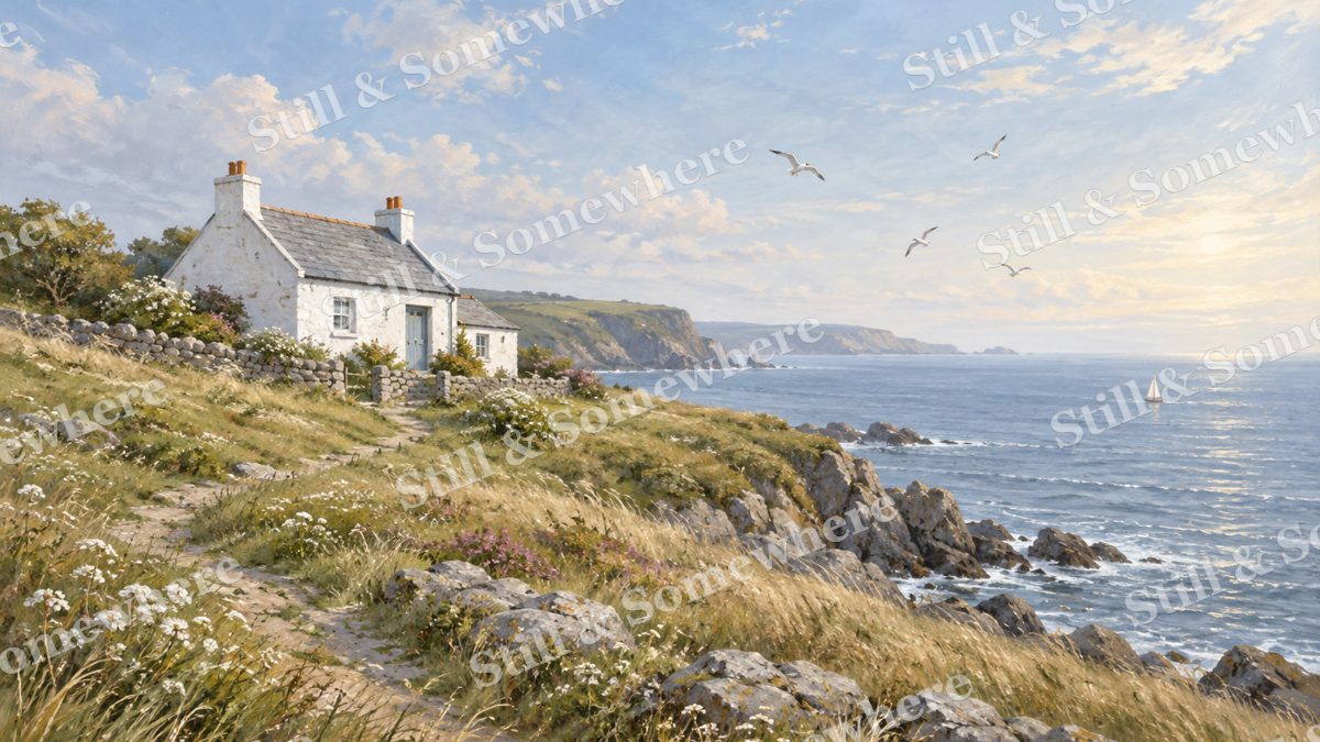 White Cottage above the Sea, cottages artwork preview